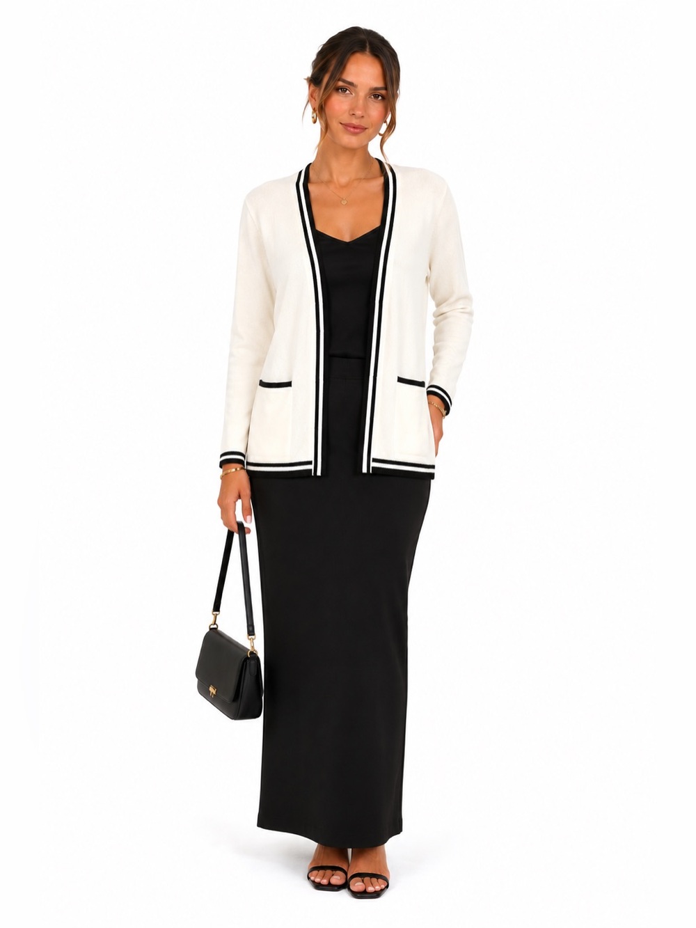 Scarlett Cream Open-Front Cardigan with Black Contrast Trim-00B